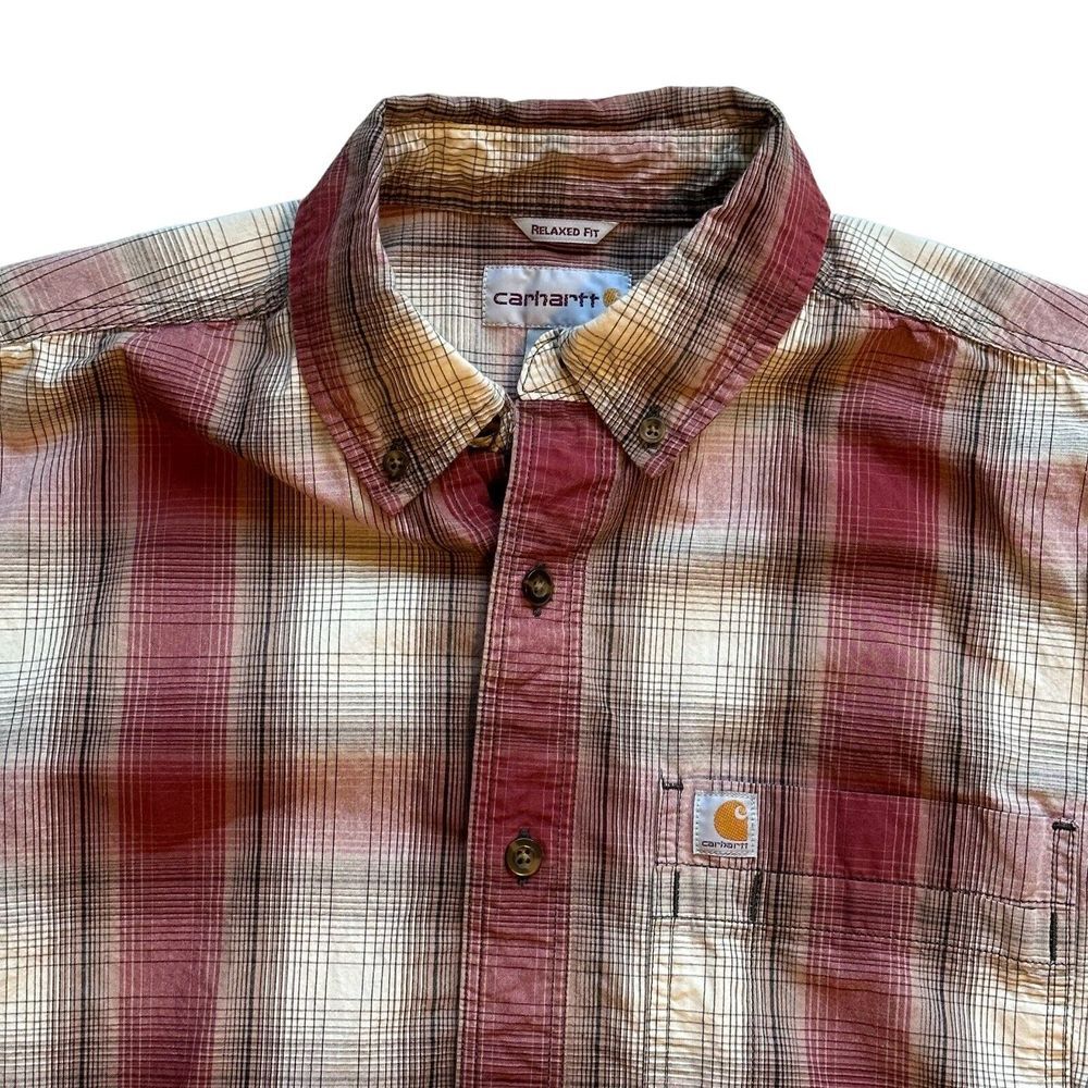 Carhartt Relaxed Fit Men's Medium Red Plaid Casual Button Shirt Front Pocket SS